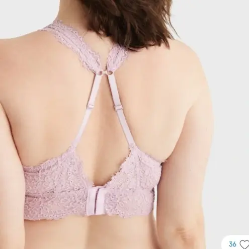 Aerie  AE Eyelash Plunge Lace Bralette Pink Lavender Purple Wireless XS