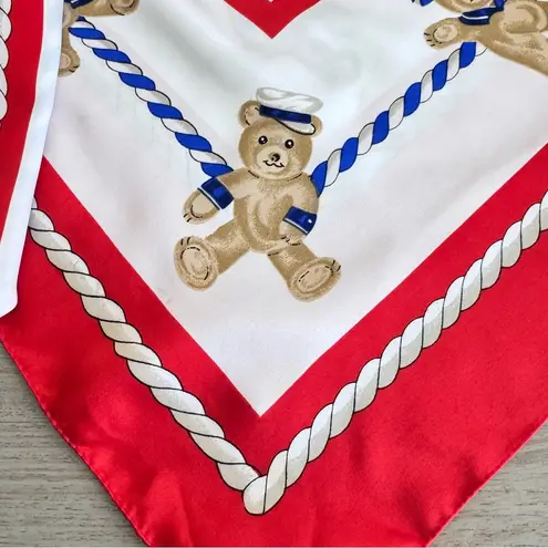 Vintage Large Square Teddy Bear Scarf Red White Blue Made In Italy 34.5” X 34.5”