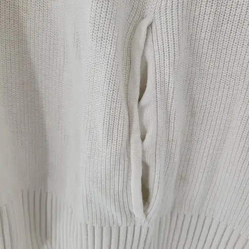 T by Talbots Womens Sweater Large Ivory Drawstring Cowlneck Waffle Knit Pullover White