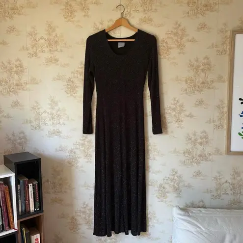 Vintage 90s black silver glitter sparkly long sleeve whimsigoth maxi dress 10