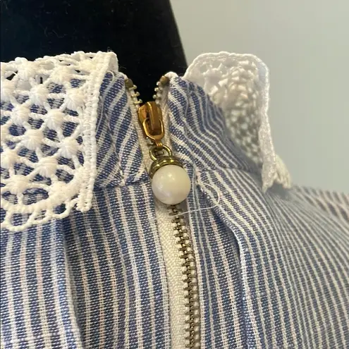 Striped Lace Trim Sleeveless Top blue & white summer looks Size L