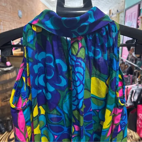 Vintage 60’s /70’s ROYAL HAWAIIAN Blue and Pink Muumuu style Halter Maxi Dress Size XL