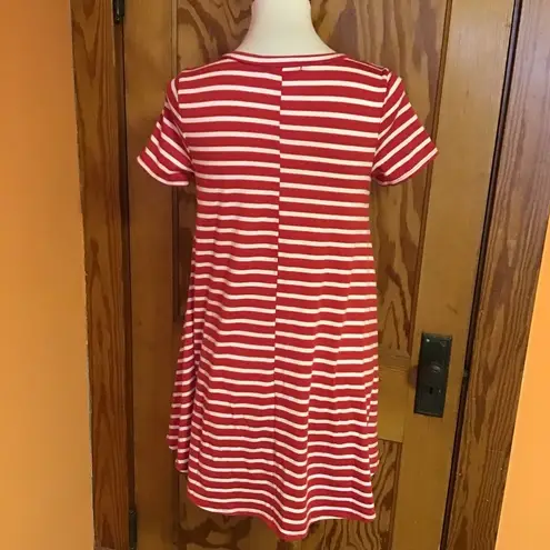 Entro Anthropologie  Red Striped Casual V Neck Dress