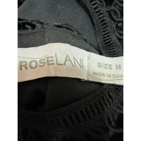 RoseLani Black Cutout Lace Overlay High Neck Short Sleeve Midi A