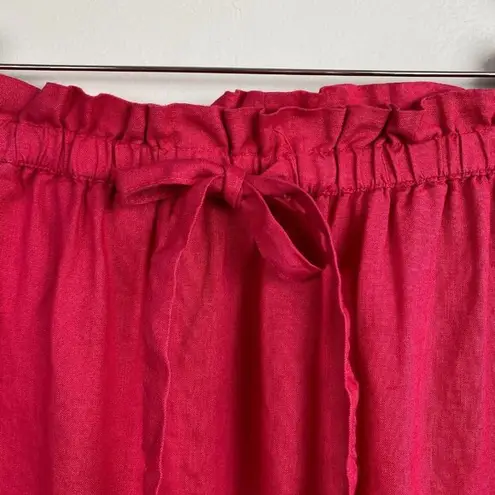 St. Tropez Skirt M Pink 100% Linen Paperbag Elastic Tie Waist Above Knee Pockets