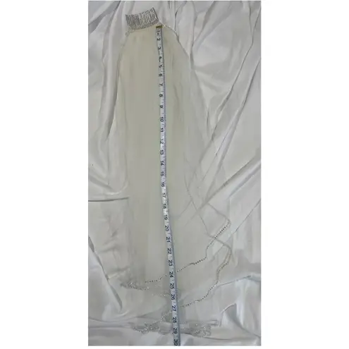 Bridal Wedding Veil Ivory 2 Tiers Long Elbow Length With Rhinestone Edge White