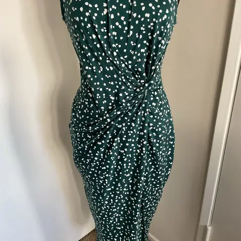 Nine Britton 32. Abigail brushed knit fitted midi dress in green with a white