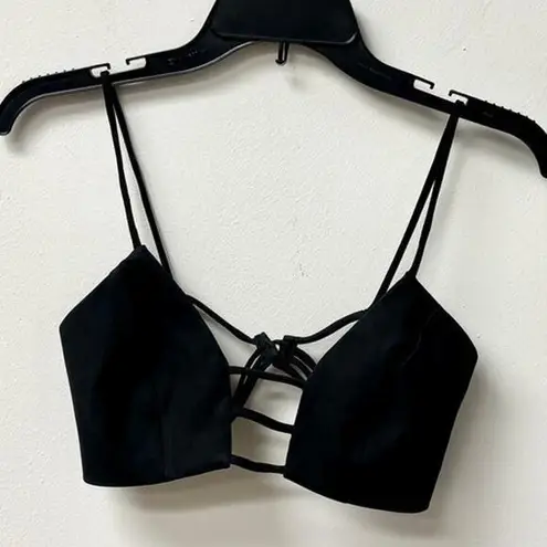 Hand Lace Roller Neck Strappy Bralette Cropped Top Black Women's Size 38 / 6