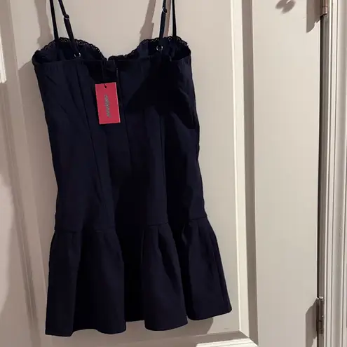 Edikted NWT Cupped Drop Waist Mini Dress. Navy. M