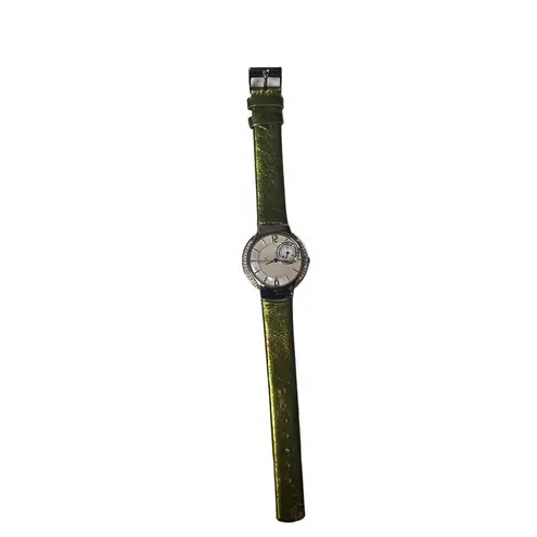 New Skagen Denmark Designer Ladies Wrist Watch Leather Metallic Green Band