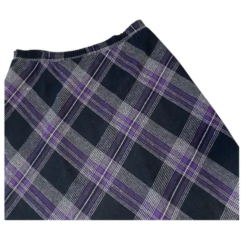 VINTAGE 90s Wool Plaid Midi Flare Skirt Black Size L