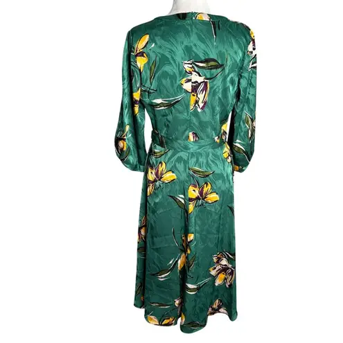 Donna Morgan Floral Midi Dress Size 6 Long Sleeves Tie Belt Waist V Neck