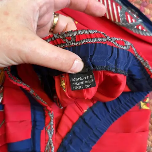 VINTAGE NAUTICAL CHAIN PLEATED MIDI SKIRT ANCHOR Red