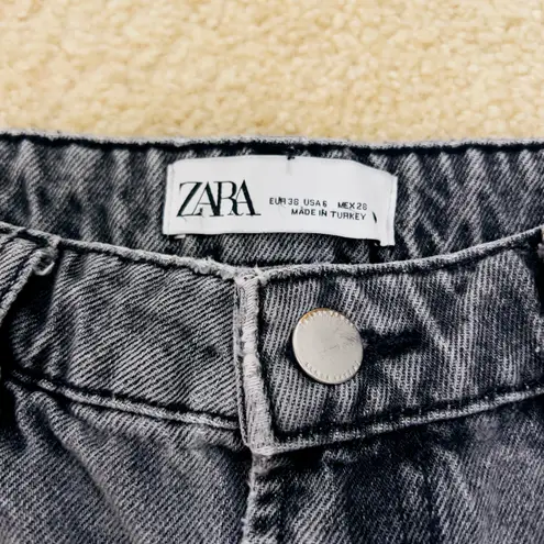 ZARA High Waist Black Ripped Denim Shorts