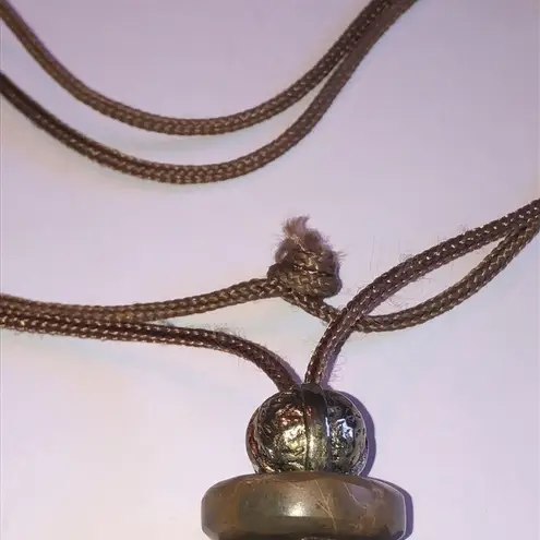 Vintage Neutral Tone Tan Brown Huge Wood? Donut Pendant Boho Necklace