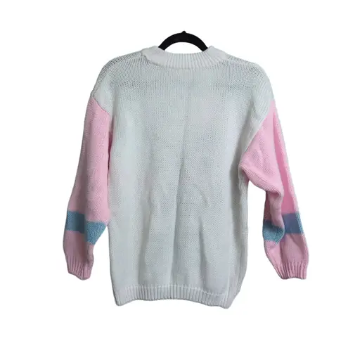 Ski Bunny Sweater White Pink Blue Graphic Crew Neck VTG Knit Sweater FLAW Size undefined