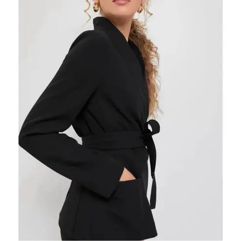 Tuckernuck Black Gracie Wrap Blazer M Tie Belt Long Sleeve Pockets $248 NWT Size M