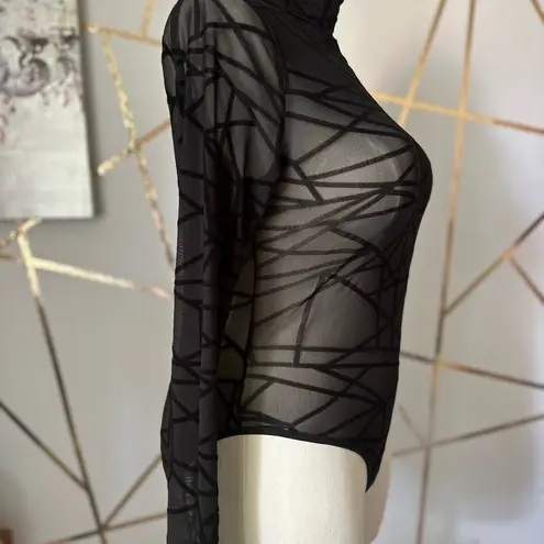 Jome Design Elegant Black Sheer Bodysuit with Geometric Design (884) Size XL