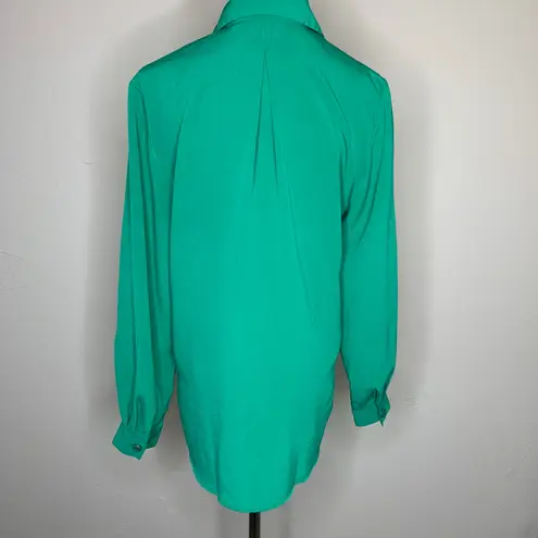 Vintage Green Round Collar Blouse Big Button Small Medium