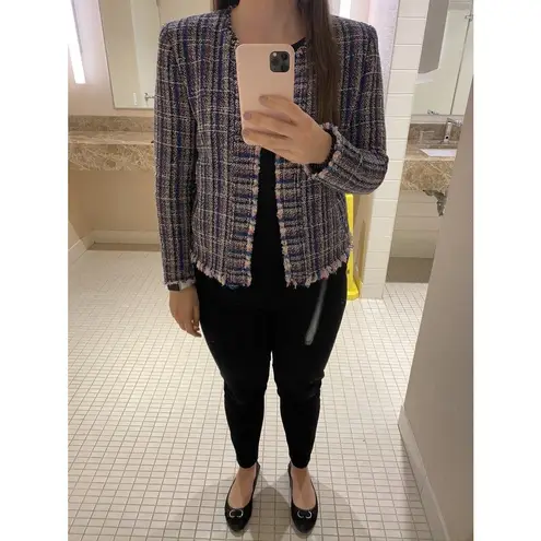 IRO Multicolored Printed Tweed Long Sleeve Frayed Hem Frannie Jacket size 36