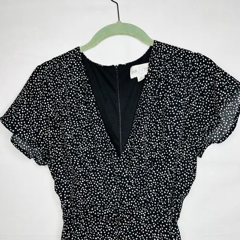 Jun & Ivy Ashaya Jumpsuit Romper Women’s Sz S Black W/ White Polka-Dot V-Neck
