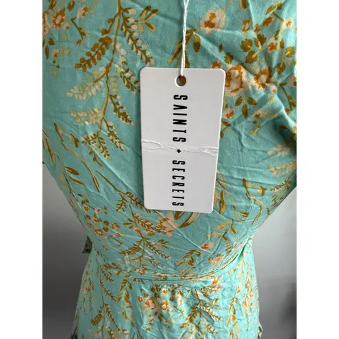 Saints + Secrets Wrap Dress Women's Size S Short Sleeve Floral Print Mini Blue - Image 4