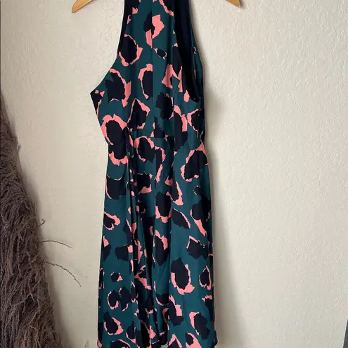 Elliatt Anthropologie  teal coral geometric leopard Haulter dress