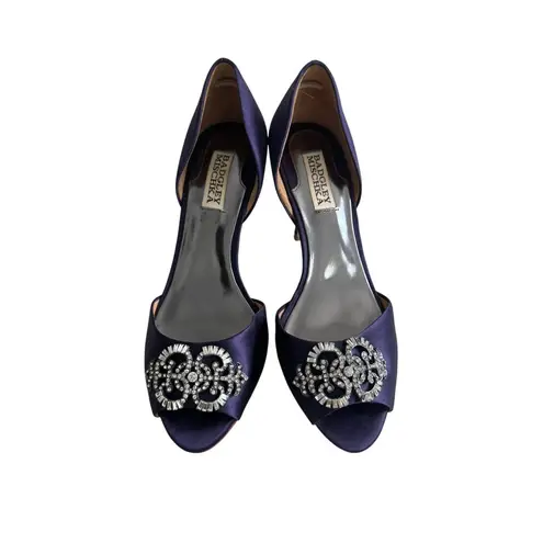 Badgley Mischka Salsa Royal Purple Plum Satin Heels Size 8