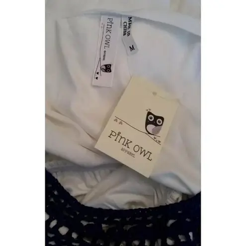 Pink Owl Modcloth White with Blue Fringe & Crochet Trim Halter Maxi Dress Boho