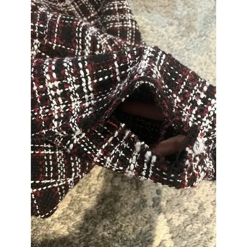 Missguided Black Red White Plaid Tweed Fringe Long Sleeve Shift Dress Size 10