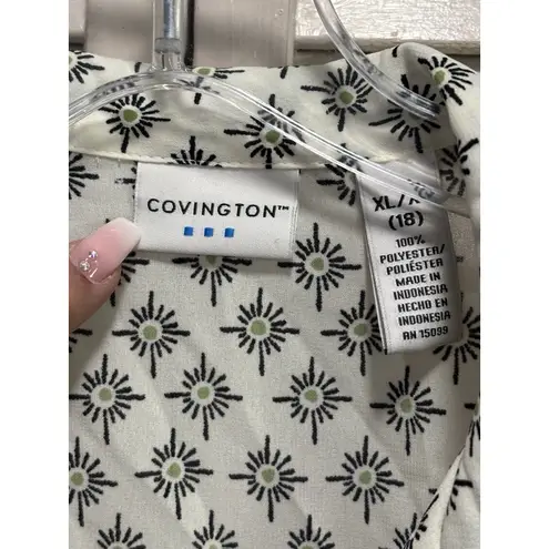 Covington Cream/Green Geo Chiffon Button Up Collar Blouse Size XL Short Sleeve - Image 3