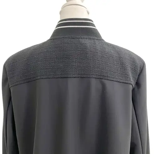 Karl Lagerfeld Baseball Collar Tweed Jacket Mixed Media Pockets Black size XL