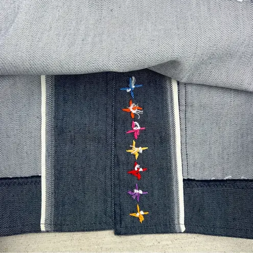 60s Handmade Embroidered Daisy Chain Mushy Mod MCM Selvedge Denim Shirt Jacket Blue Size M