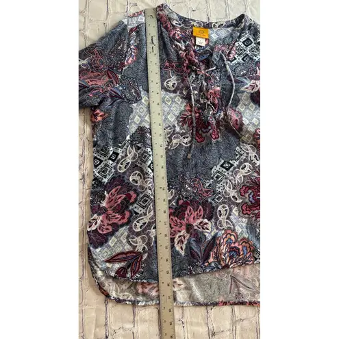 Ruby Rd Women's Floral Paisley Print 3/4 Sleeve Lace Up Blouse Top