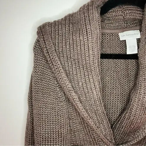 Soft Surroundings Country Weekend Sweater Womens XS Brown Wool Knit Belted Boho