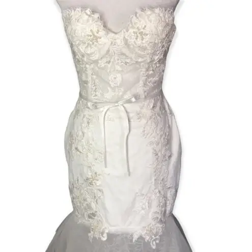 White Strapless Beaded Lace Corset Mermaid Wedding Dress Size L