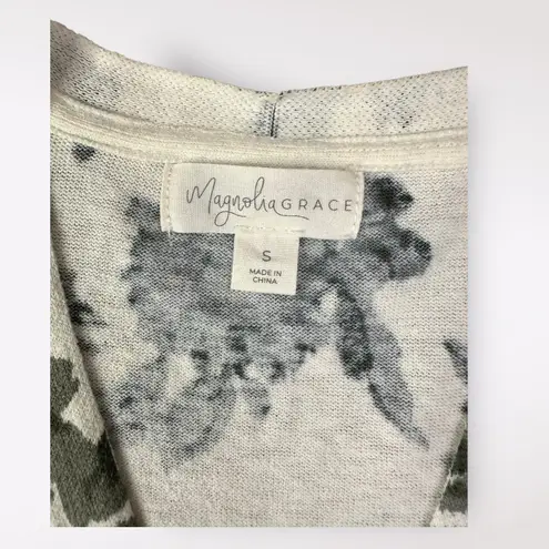 Magnolia Grace Green Floral Print Open Front Cardigan Size S Business Casual White