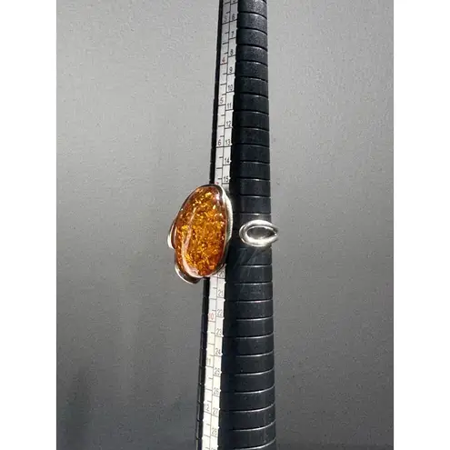 Vintage 925 Sterling Silver‎ & Baltic Amber Ring Sz 8 ADJUSTABLE Silver
