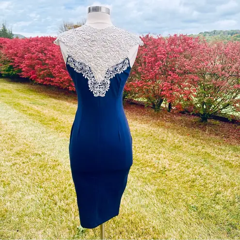 AX Paris Crochet Neck Navy Body-con Dress