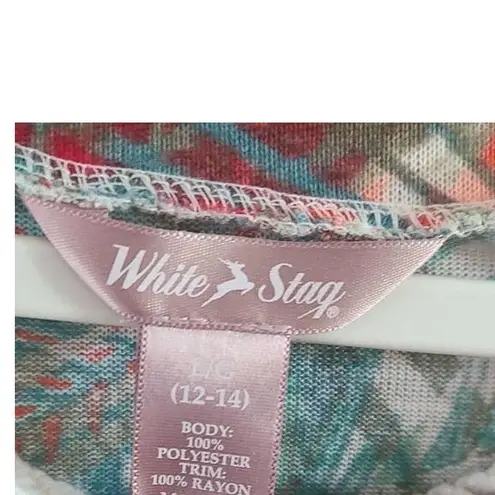 White Stag Women's Tropical Print Blouse with Crochet Neckline - Size Large NWT