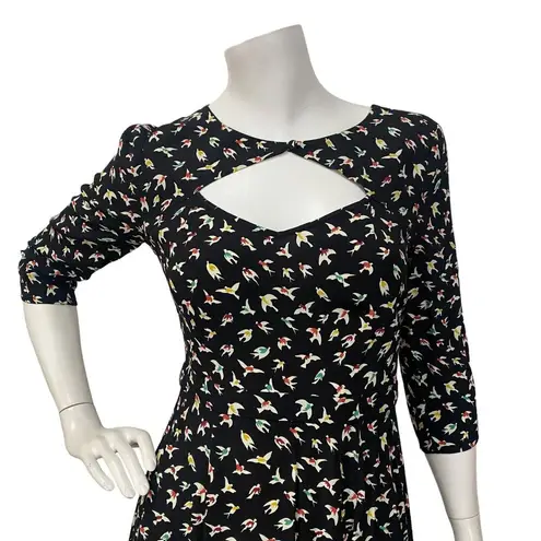 Cooperative Women's Black skater dress with multi-color bird print size 0