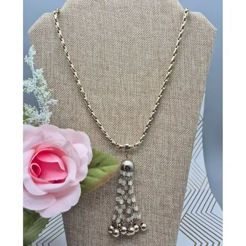 None Cute Thick Gold Tone Chain with Dangle Tassel Pendant 24" Statement Fashion