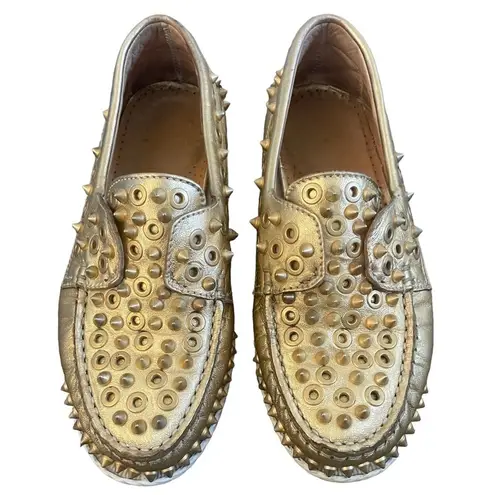 Christian Louboutin  Yacht Spikes Flat Boatshoes Nappa Gold 36.5