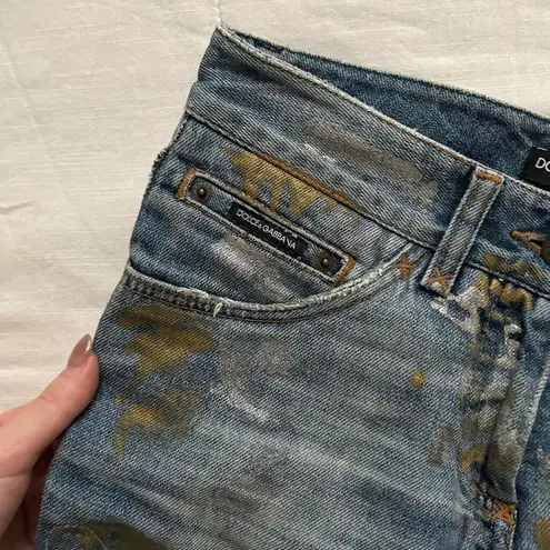 D&G 90s Distressed paint smudge rip repair baggy capri denim jeans euro 38