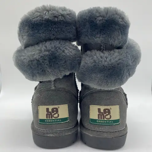 Lamo Gray Lambskin Leather Boots Winter Cozy Loungewear Slippers Women's size 6