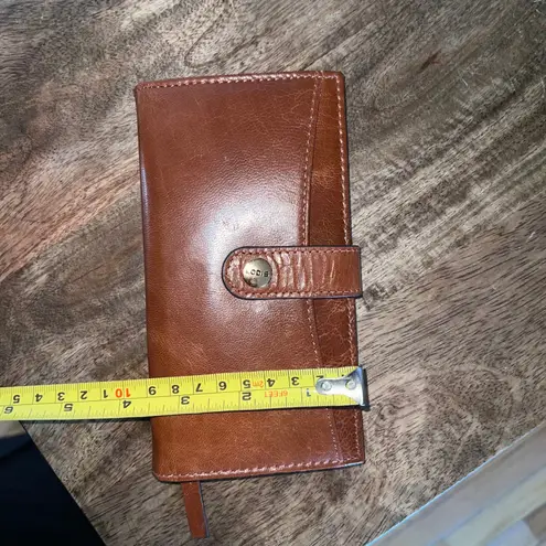 Lodis Toffee Leather Flap Bifold Wallet W Card Leather Snap Closure Internal Zip Brown