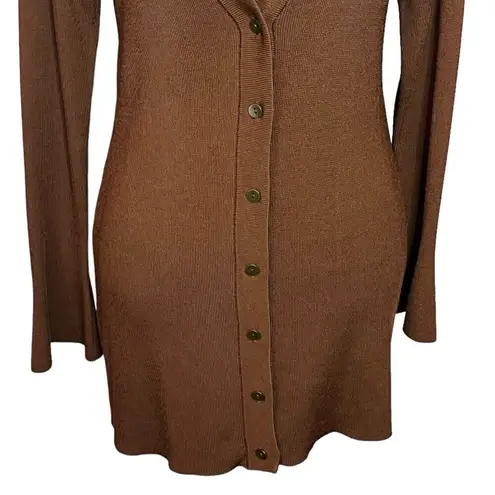 L'Agence L’AGENCE Lucas Long Cardigan Rib Knit Brown Nylon Stretch Bell Sleeves Womens S