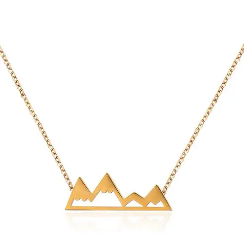 Boutique NEW Yellow Gold Plated Snowy Mountain Bar‎ Pendant Necklace, 16-18”