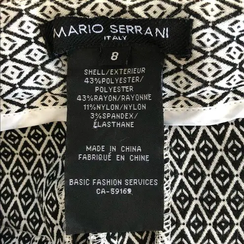Mario Serrani Geometric Print Black and White Slim Cropped Chino Pant size 8