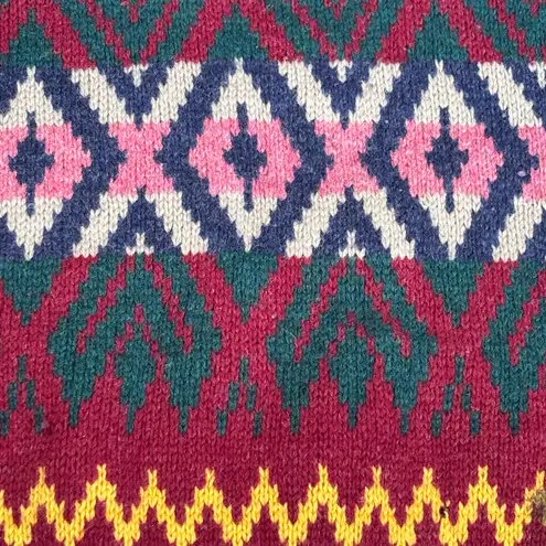 Vintage Benetton Shetland Wool Sweater Colorful Southwest Geometric Knit Cropped Red Size M